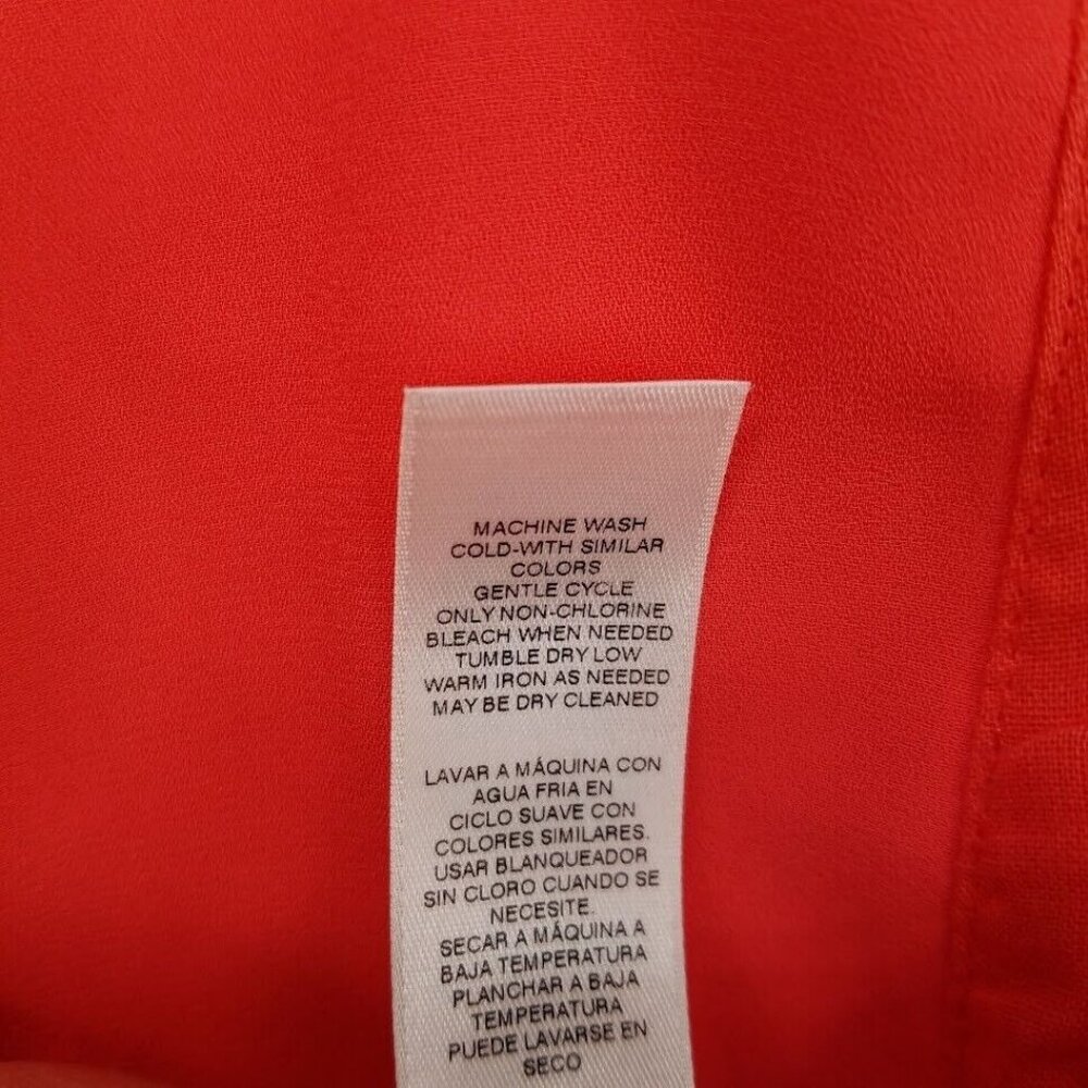 Chicos Shirt Womens Small Button Up Blouse Orange Short Sleeve Linen Blend - Picture 5 of 9